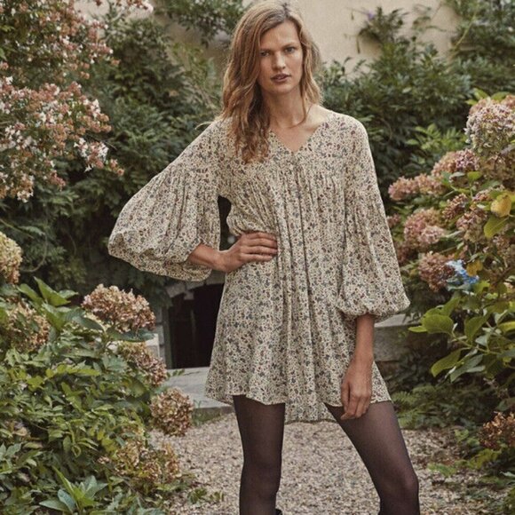 💕DOEN💕 Pietra Dress ~ Cream Saint Claude Paisley Print 100% Silk XXS - Picture 1 of 14